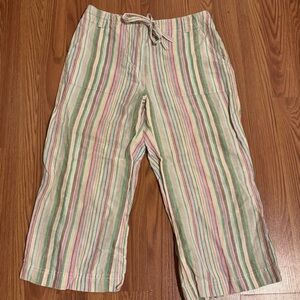 Talbots Striped Women’s Linen Cropped Pastel Pants Tie Waist Size 2 NWOT Work